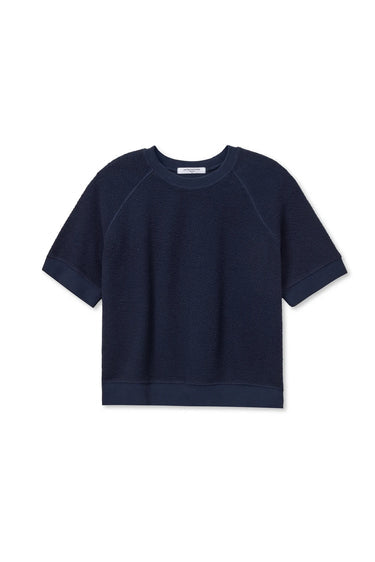 Navy fleece short-sleeve crewneck pullover sweatshirt
