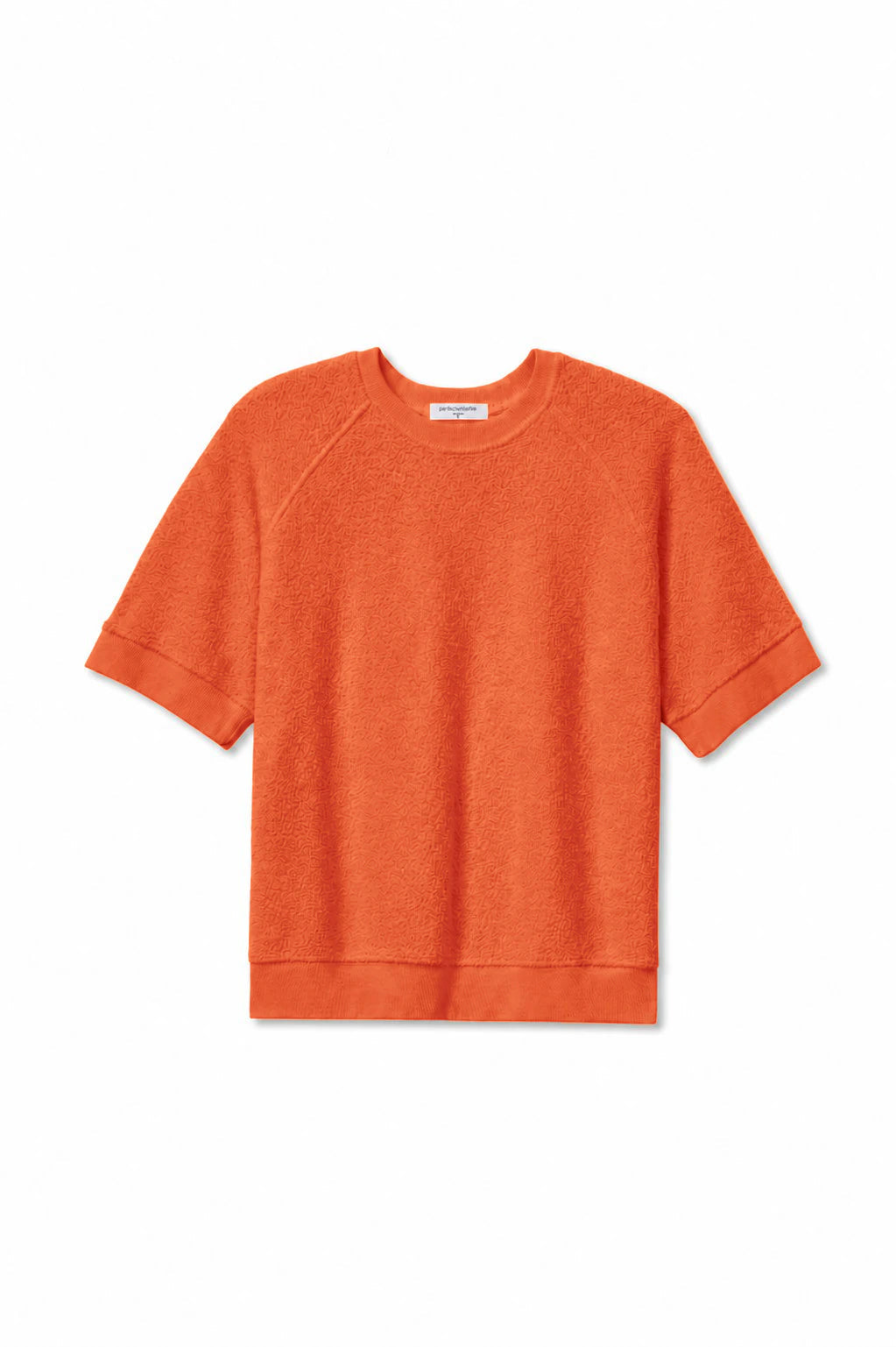 Orange fleece short-sleeve sweatshirt, crew neck with relaxed cropped cut