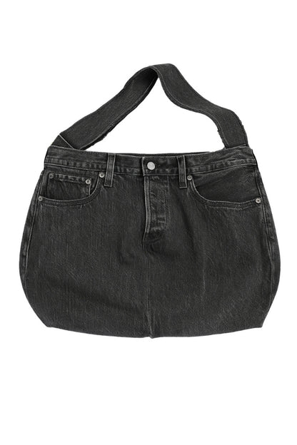 Black denim bag on a white background
