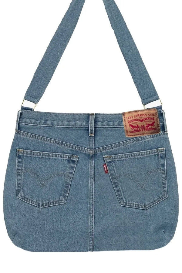 Blue denim bag with Levi's branding on a white background
