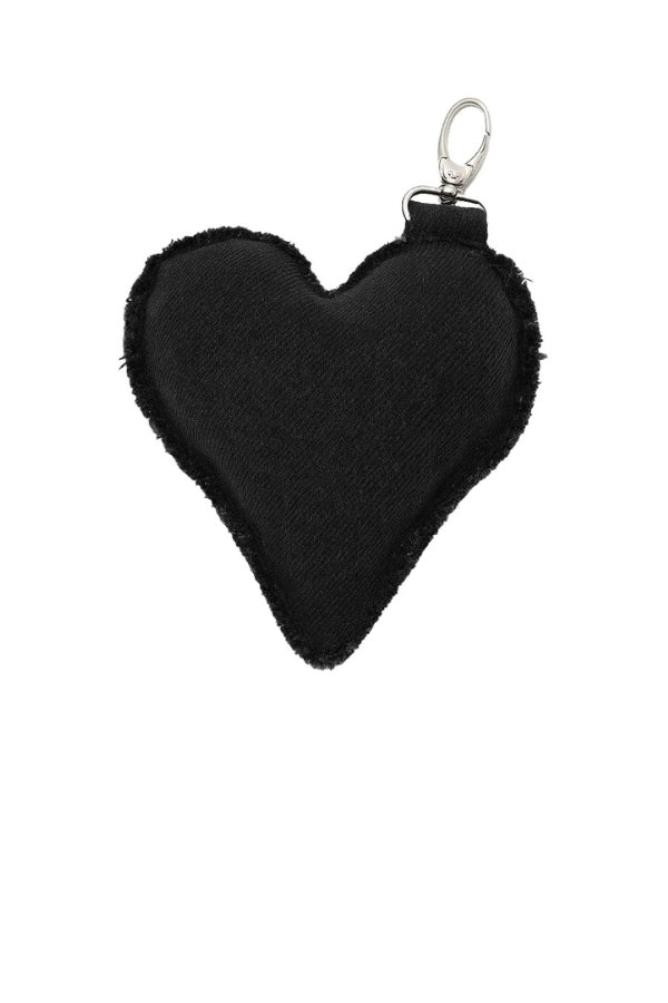 Black heart-shaped keychain on a white background