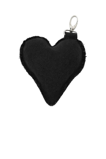 Black heart-shaped keychain on a white background