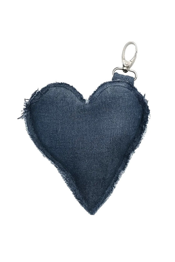 Blue heart-shaped keychain on a white background