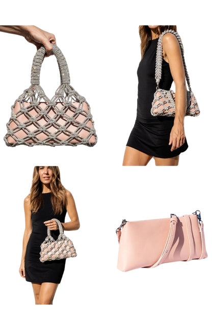 Collage of The Rocknot Transformer Crystal Blush Bag