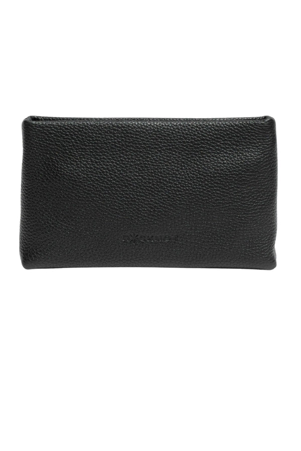 Black leather purse on a white background