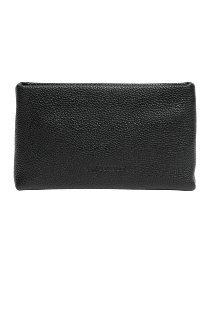 Black leather purse on a white background