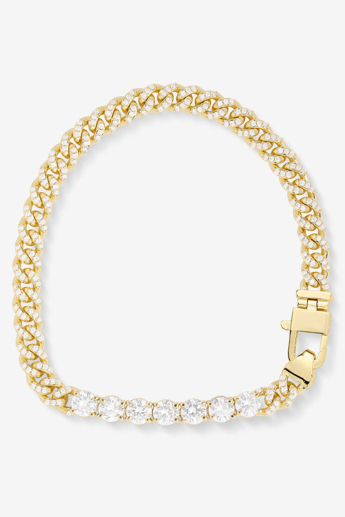 Gold-tone diamond-look pavé bracelet with chain links and clasp