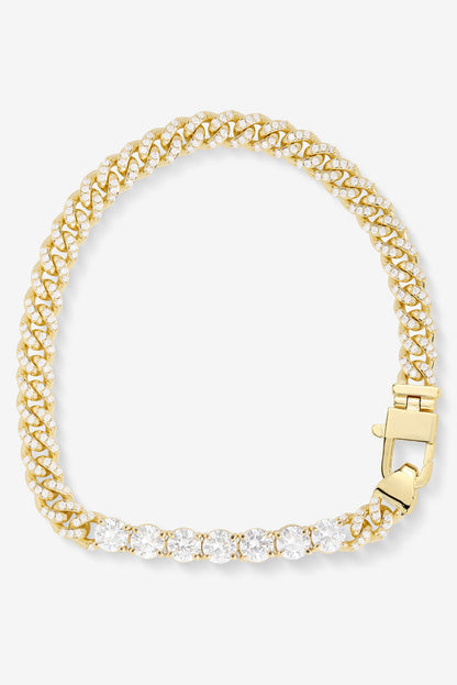 Gold-tone diamond-look pavé bracelet with chain links and clasp