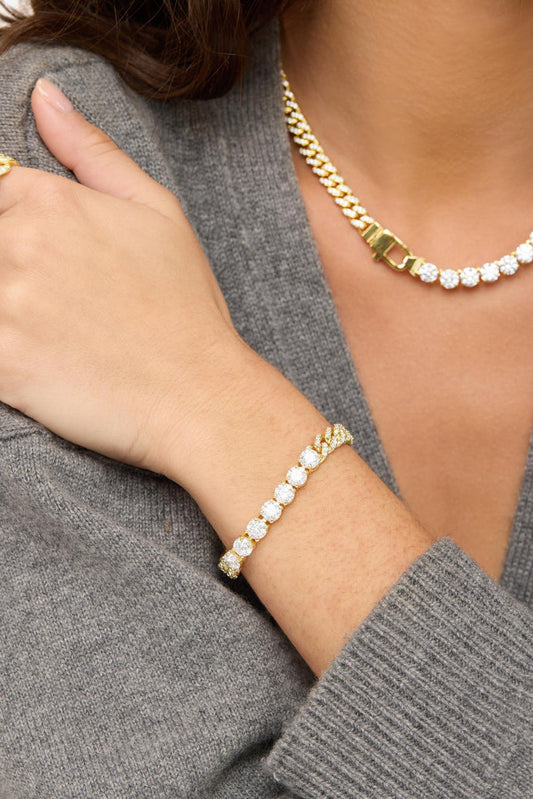 Gold-tone pavé tennis bracelet with diamond-look stones