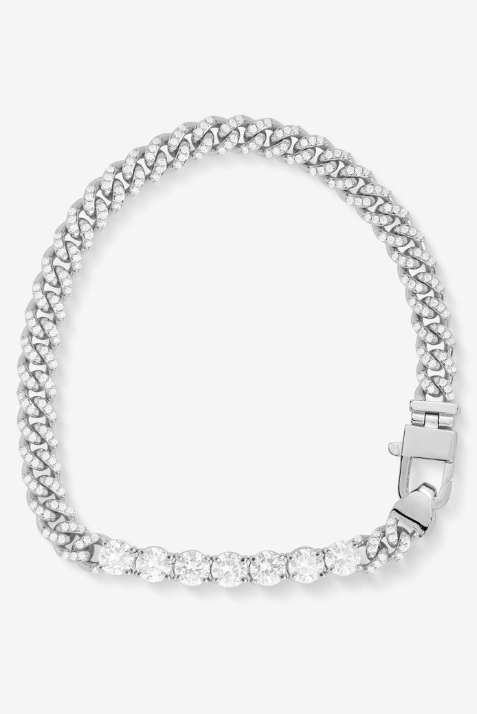 Silver-tone diamond-look pavé bracelet with chain links and clasp