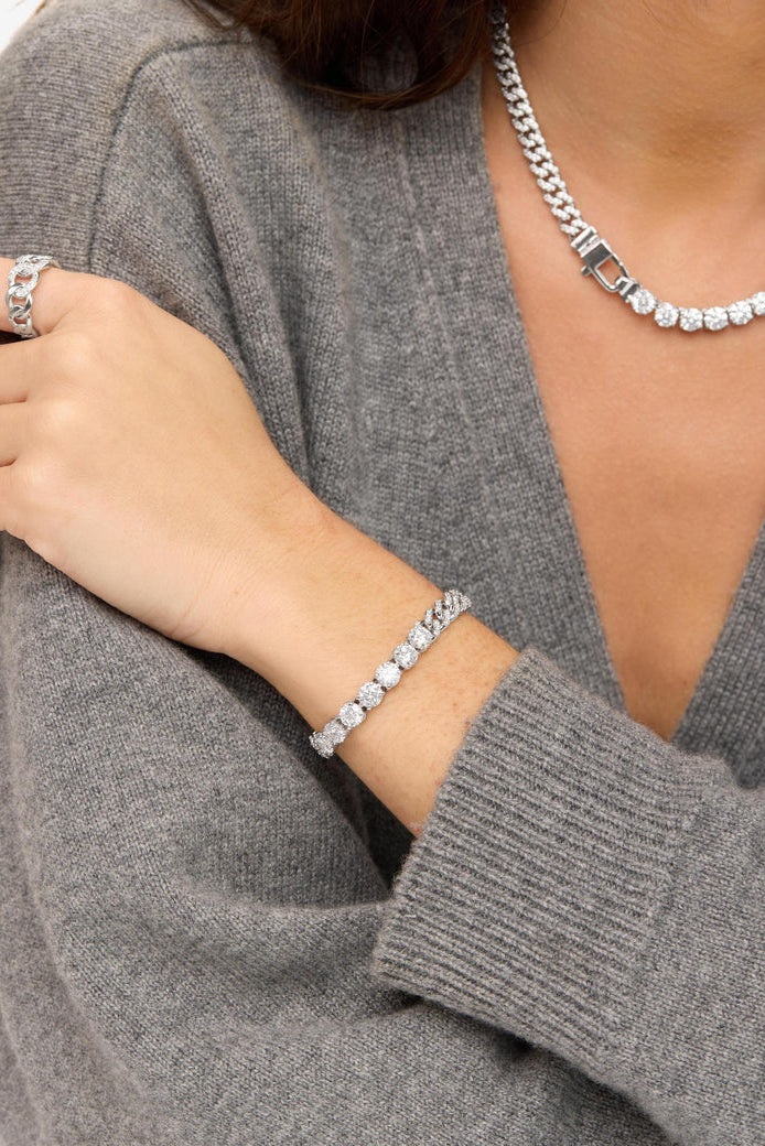 Silver-tone pavé tennis bracelet with diamond-look stones