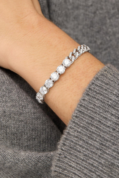 Silver-tone pavé tennis bracelet with diamond-look stones on wrist