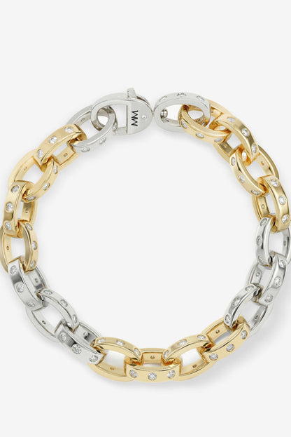 ASHLEY chain link bracelet with alternating gold and silver links, round bangle shape