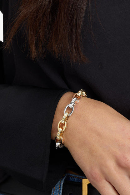 ASHLEY chain link bracelet in gold and silver tones, chunky connected links