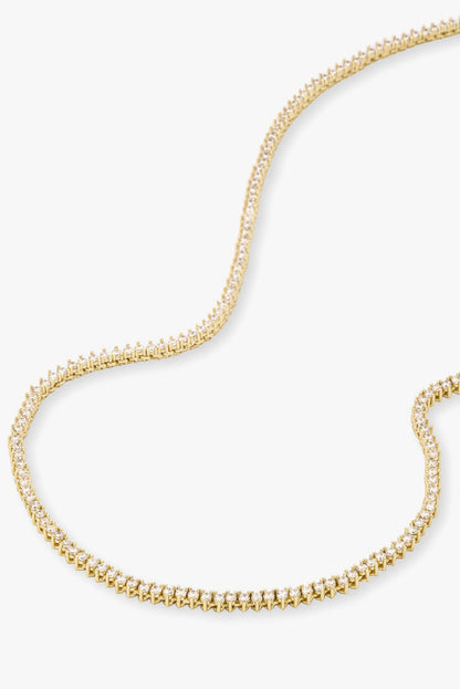 Gold tennis necklace with white pavé stones, 18 in