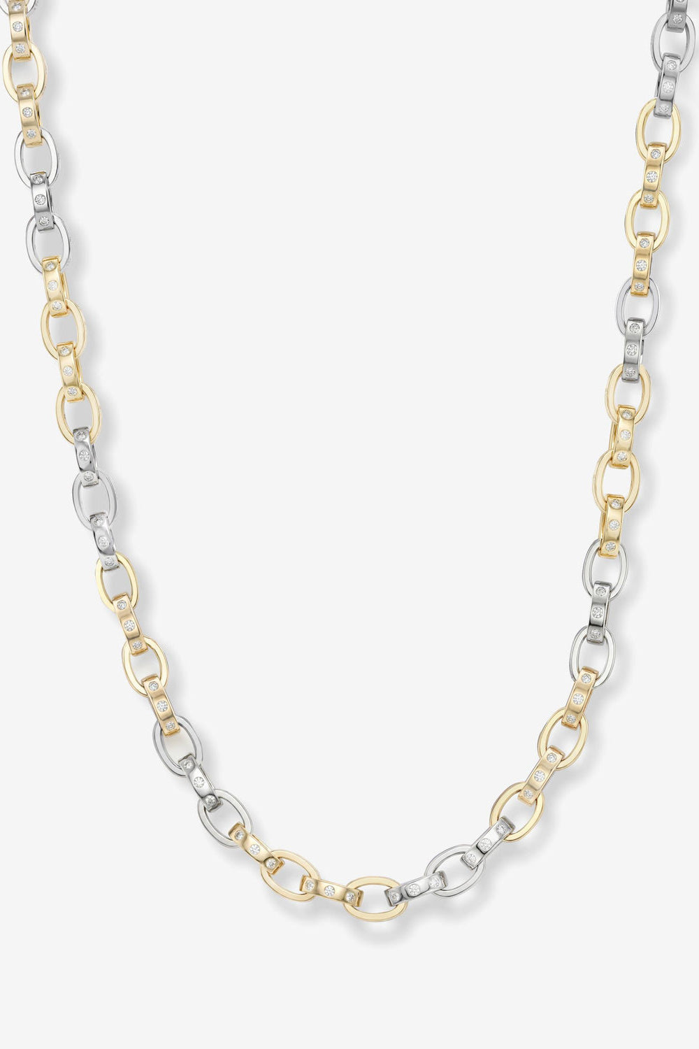 Gold-and-silver 9mm chain link necklace, close-up