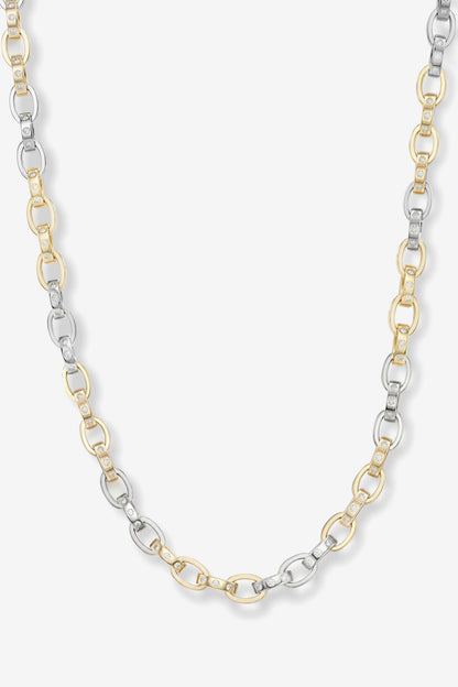 Gold-and-silver 9mm chain link necklace, close-up