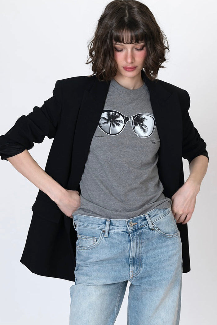 Heather gray T-shirt with palm-eye sunglasses graphic