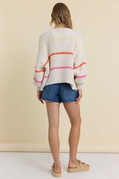 Back of multi striped cardigan