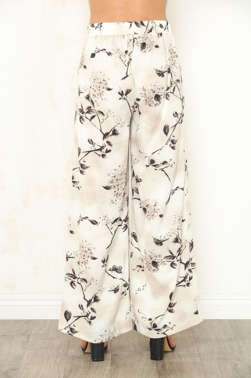Back view of Print Crepe Wide Leg pant in Faded Petal 