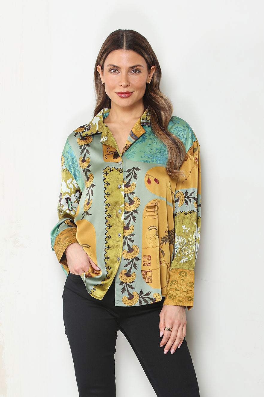 SATIN BUTTON DOWN SHIRT