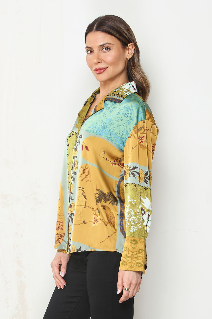 SATIN BUTTON DOWN SHIRT