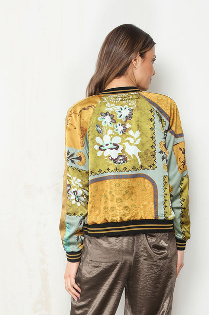 RVRSBLE PATCHWORK SATIN BOMBER