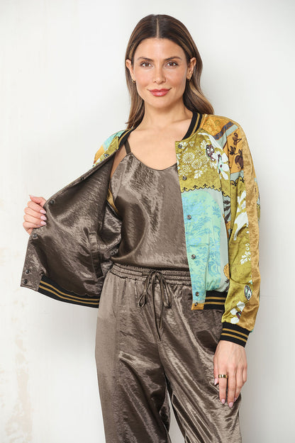 RVRSBLE PATCHWORK SATIN BOMBER