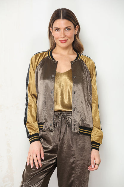 RVRSBLE PATCHWORK SATIN BOMBER