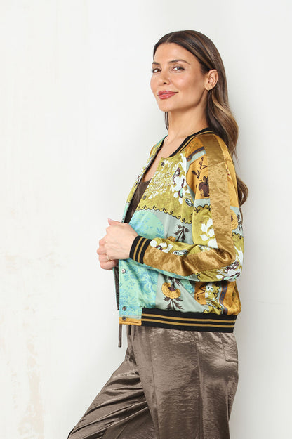 RVRSBLE PATCHWORK SATIN BOMBER