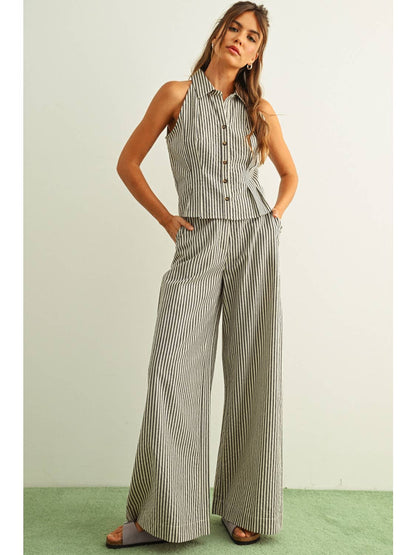 STRIPED PATTERN COLLARED SHORT SLEEVE  (+colors)