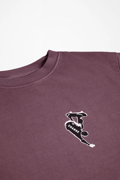 Dark plum long-sleeve crewneck shirt with small horse graphic on chest