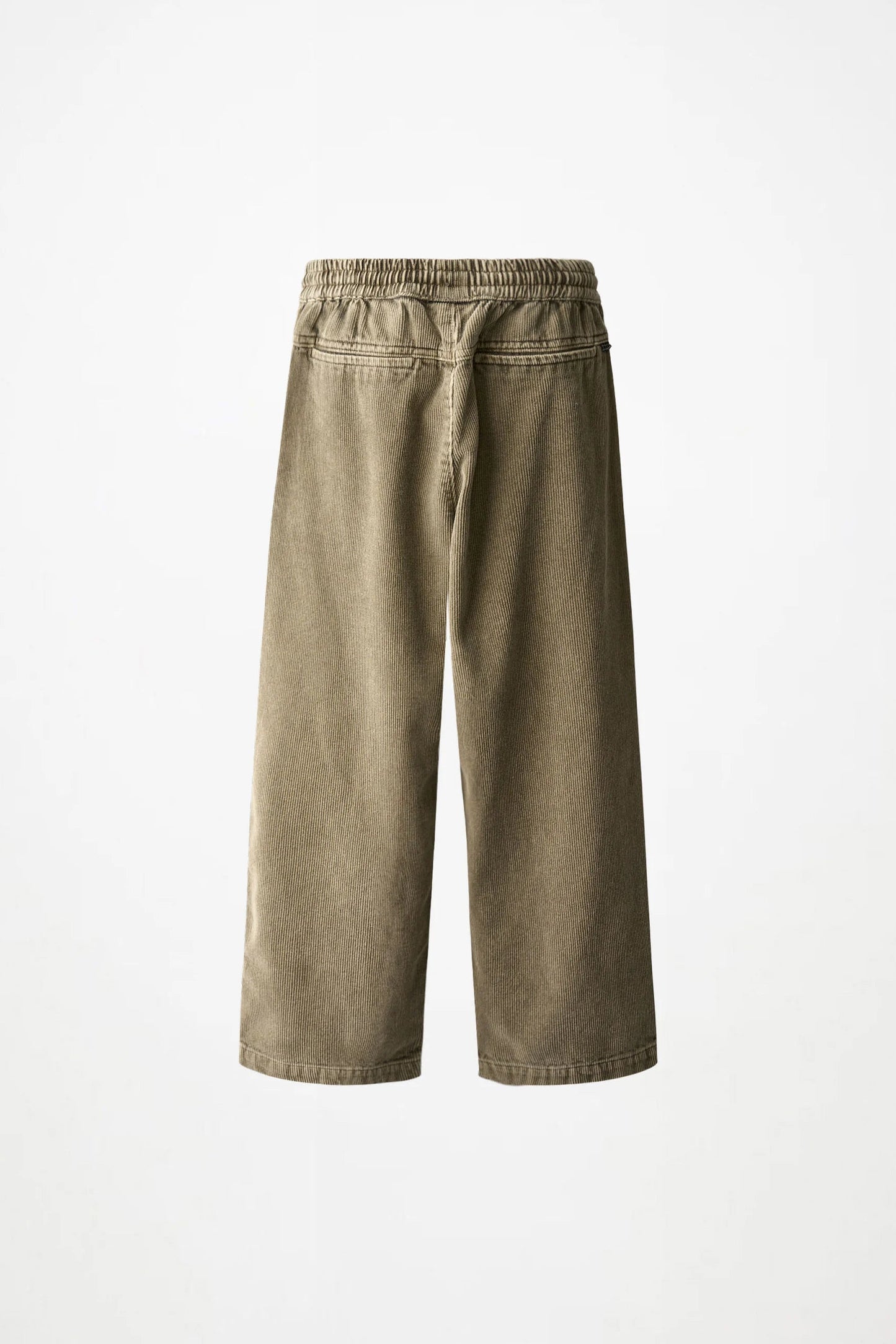 Aster pants in washed bark, wide-leg denim with elastic waistband and drawstring