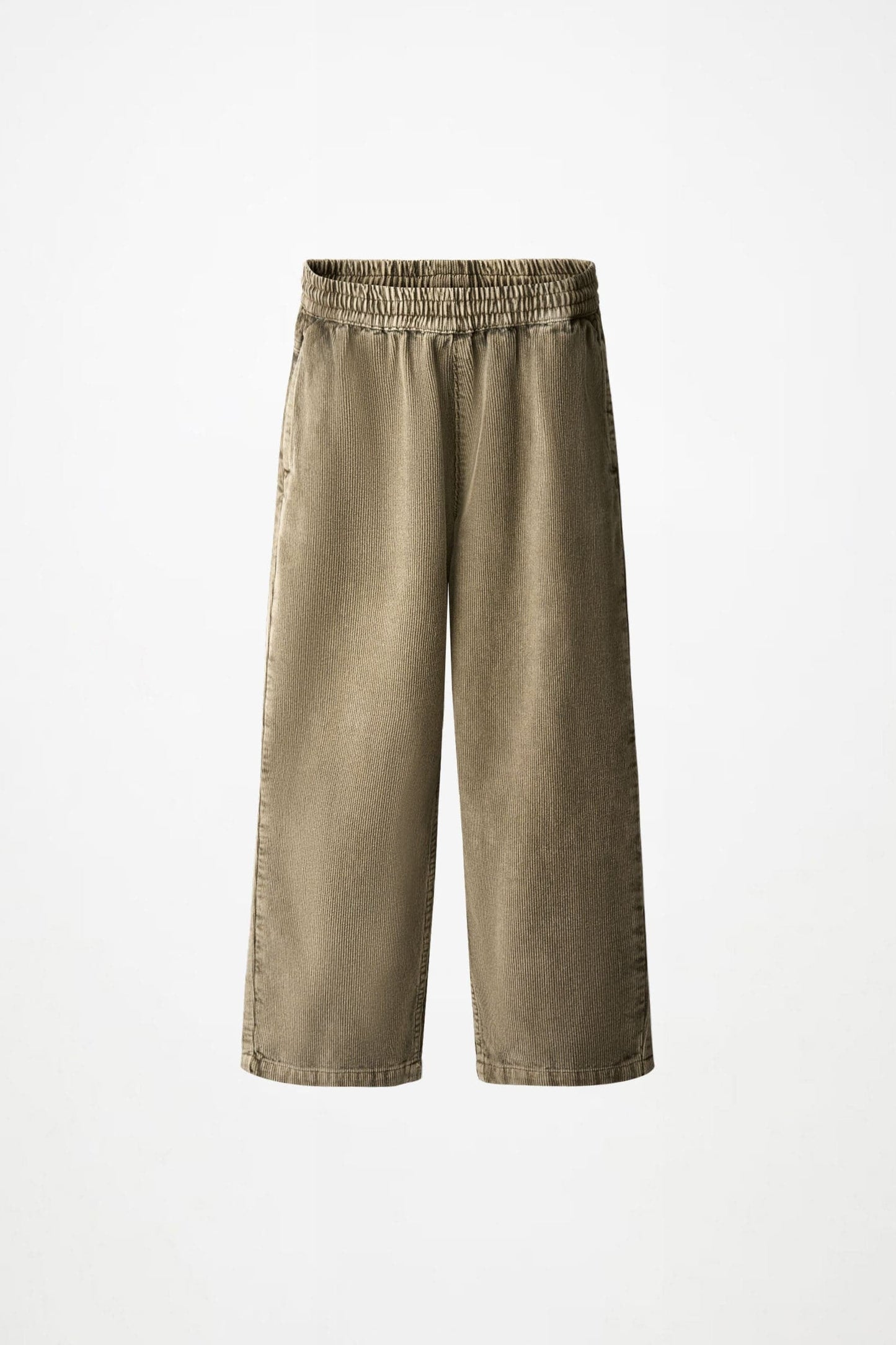 Aster pants in washed bark, wide-leg denim with elastic waistband