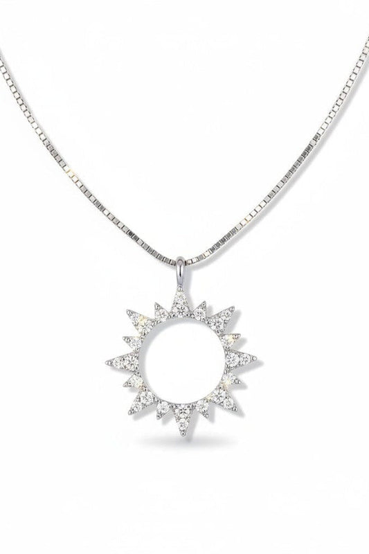 Silver open CZ pave sun pendant necklace with chain