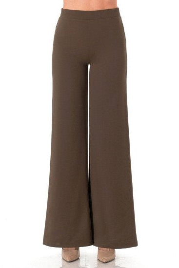A pair of solid java brown wide-leg pants shown on a model from the waist down, against a plain white background.