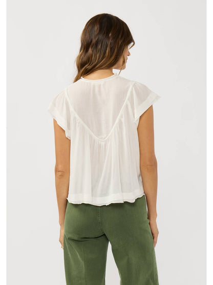 V-NECK RUFFLE SLEEVE TOP