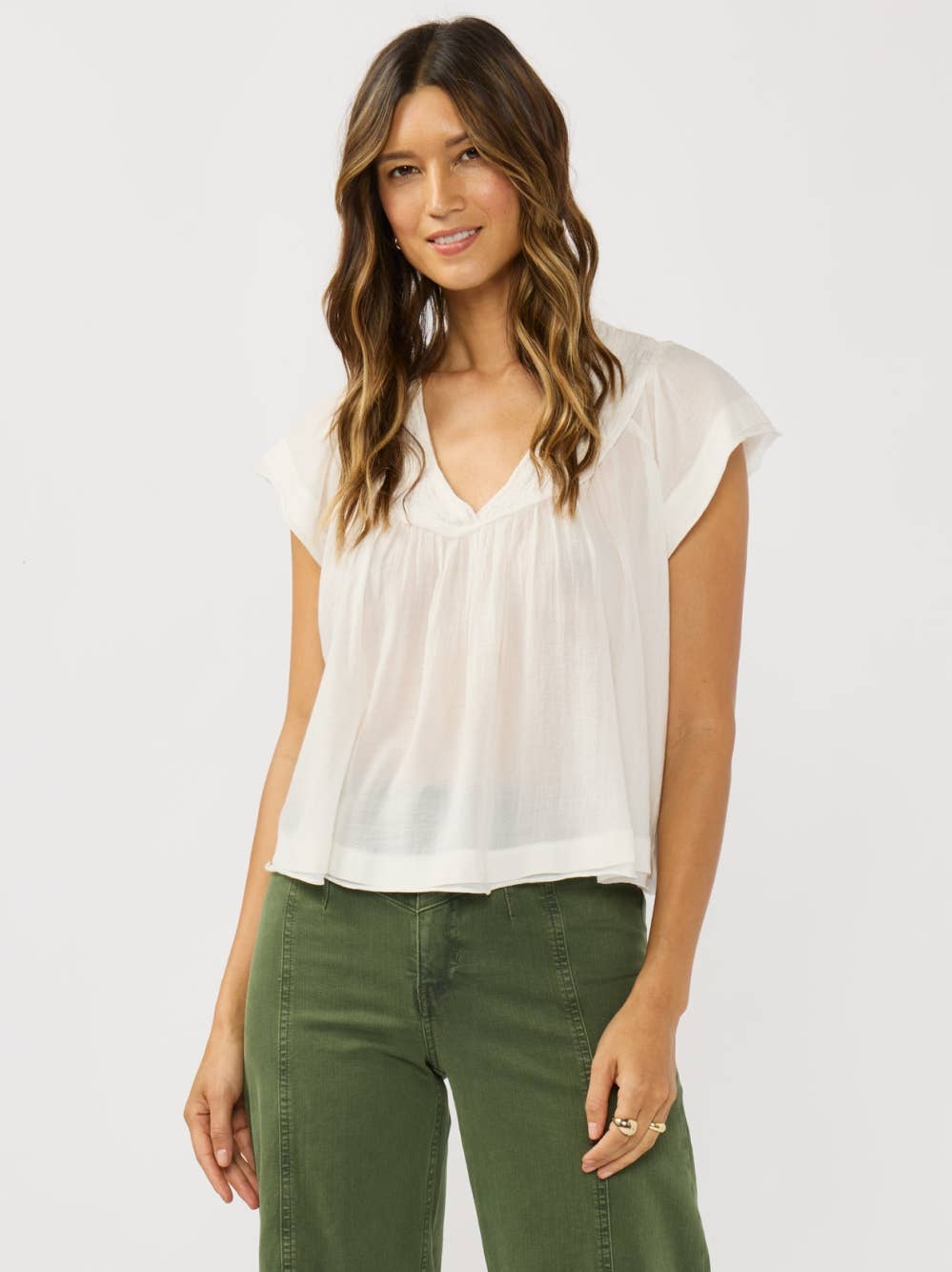 V-NECK RUFFLE SLEEVE TOP