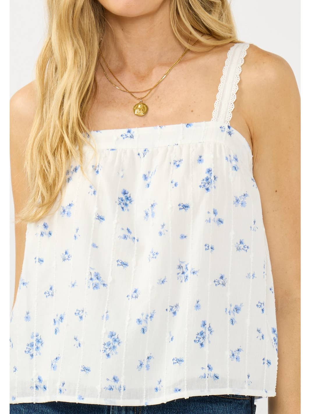 SQUARE NECK LACE STRAP TANK