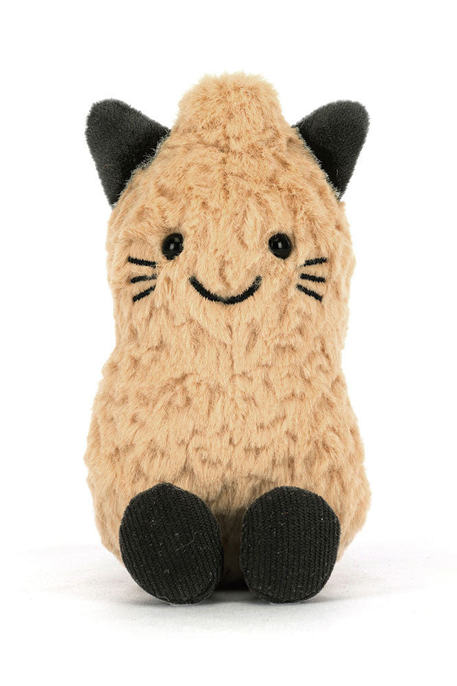 Front view of peanut cat plushie tan and black