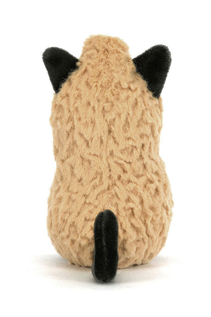 Back view of peanut cat plushie tan and black 