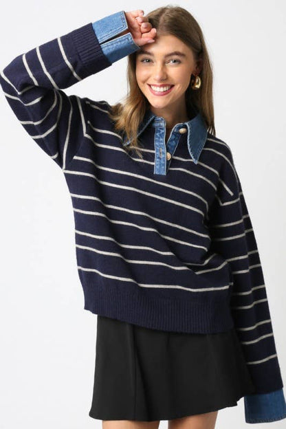 DENIM CONTRAST SWEATER