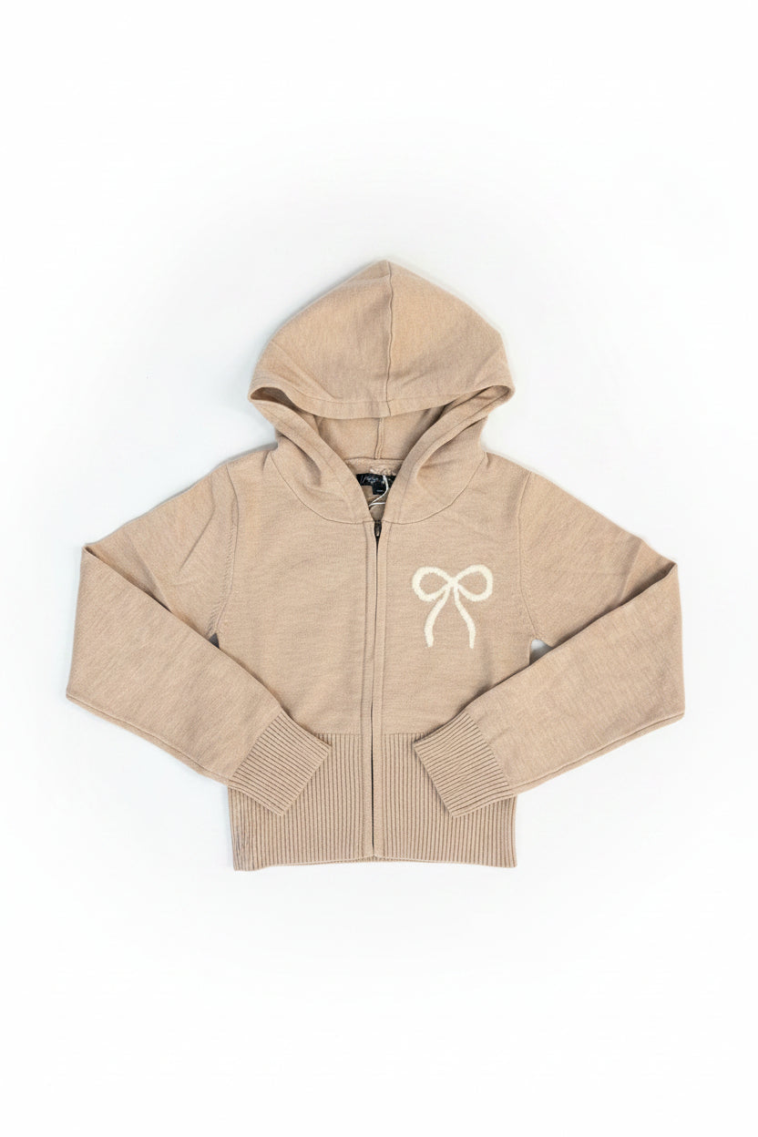 Chelsea Bow Zip Sweater in Oatmeal