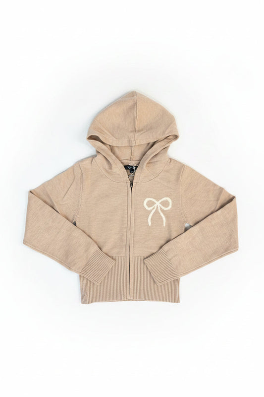 Chelsea Bow Zip Sweater in Oatmeal