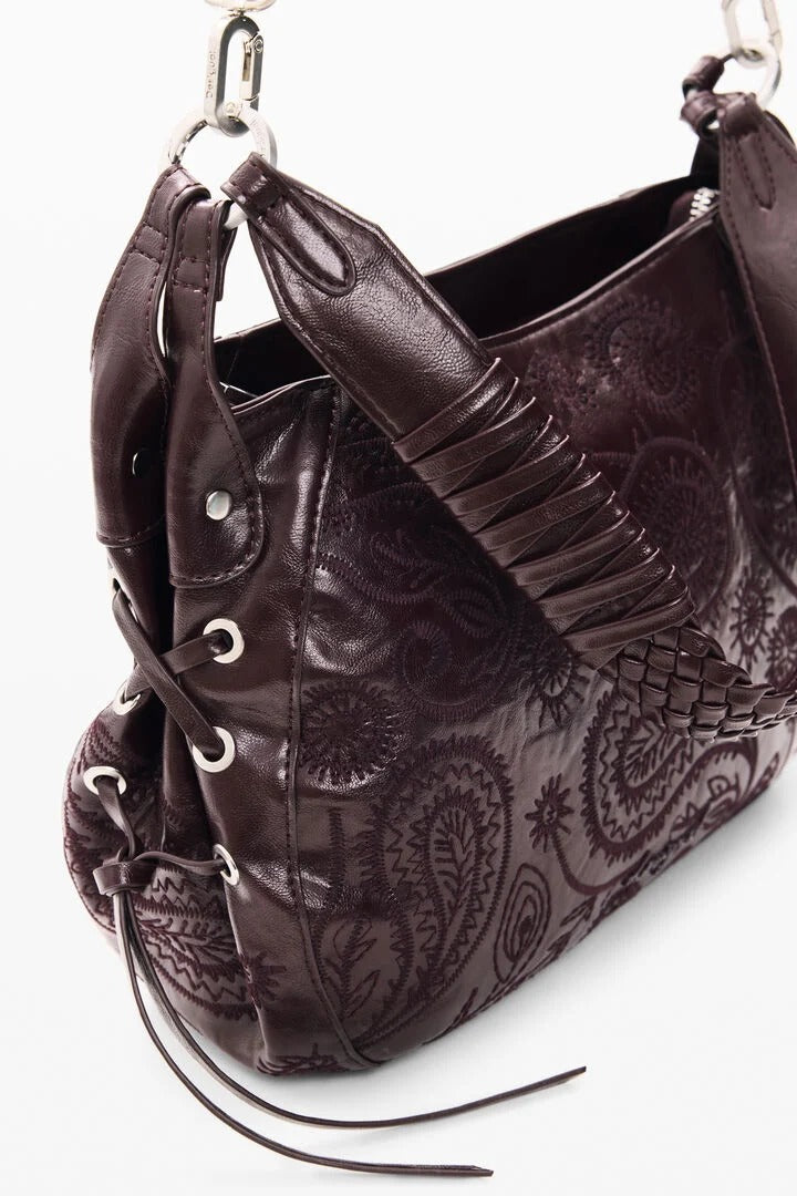 Bordeaux Paisley Embossed Medium Shoulder Bag 