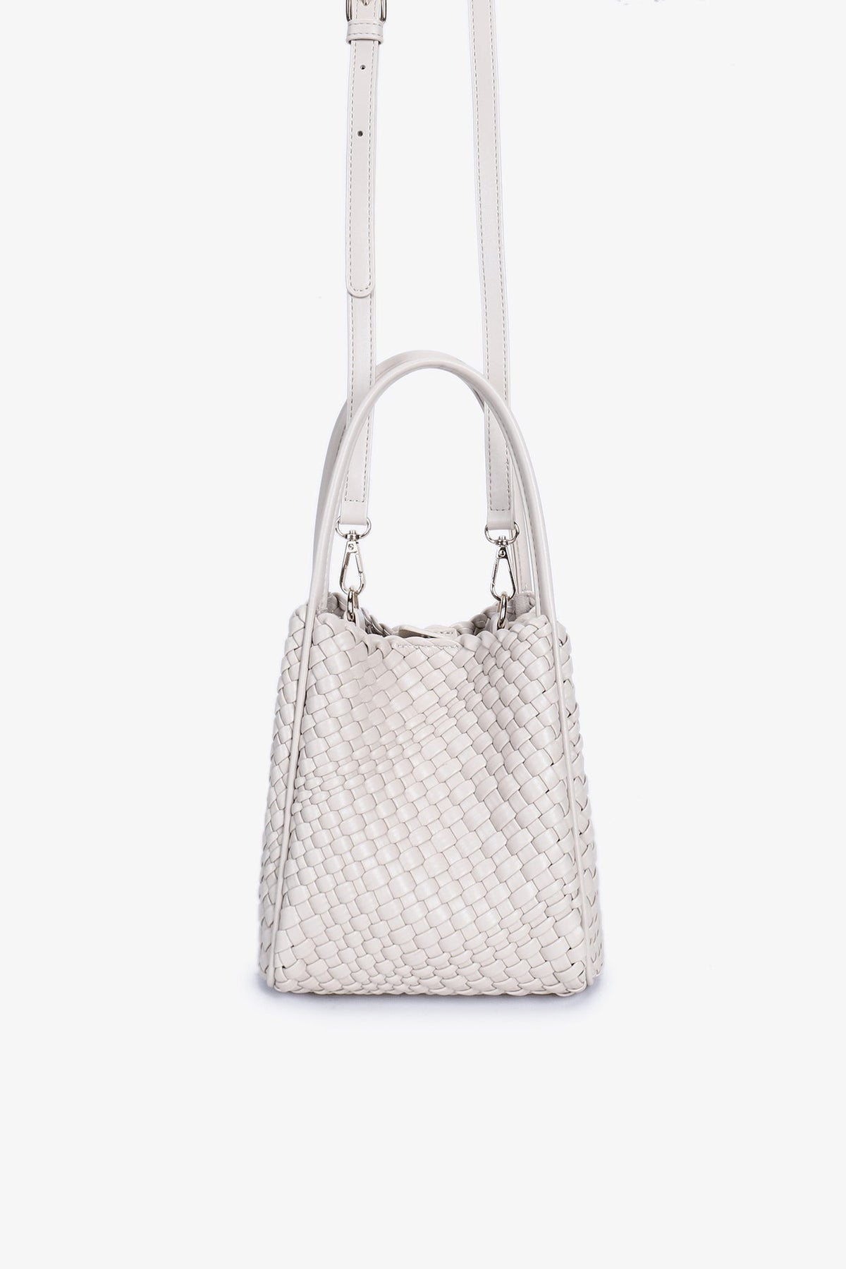 Hollace mini tote woven cream shown with long strap