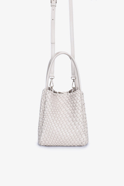Hollace mini tote woven cream shown with long strap