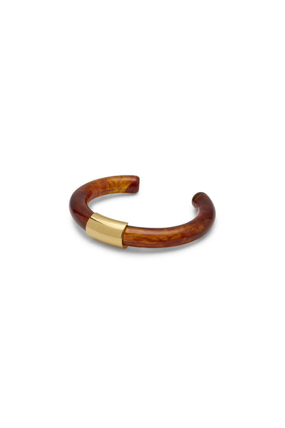Resin cuff bracelet in tortoise and gold 