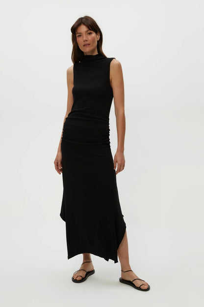 Nicola Handkerchief midi dress in black front view