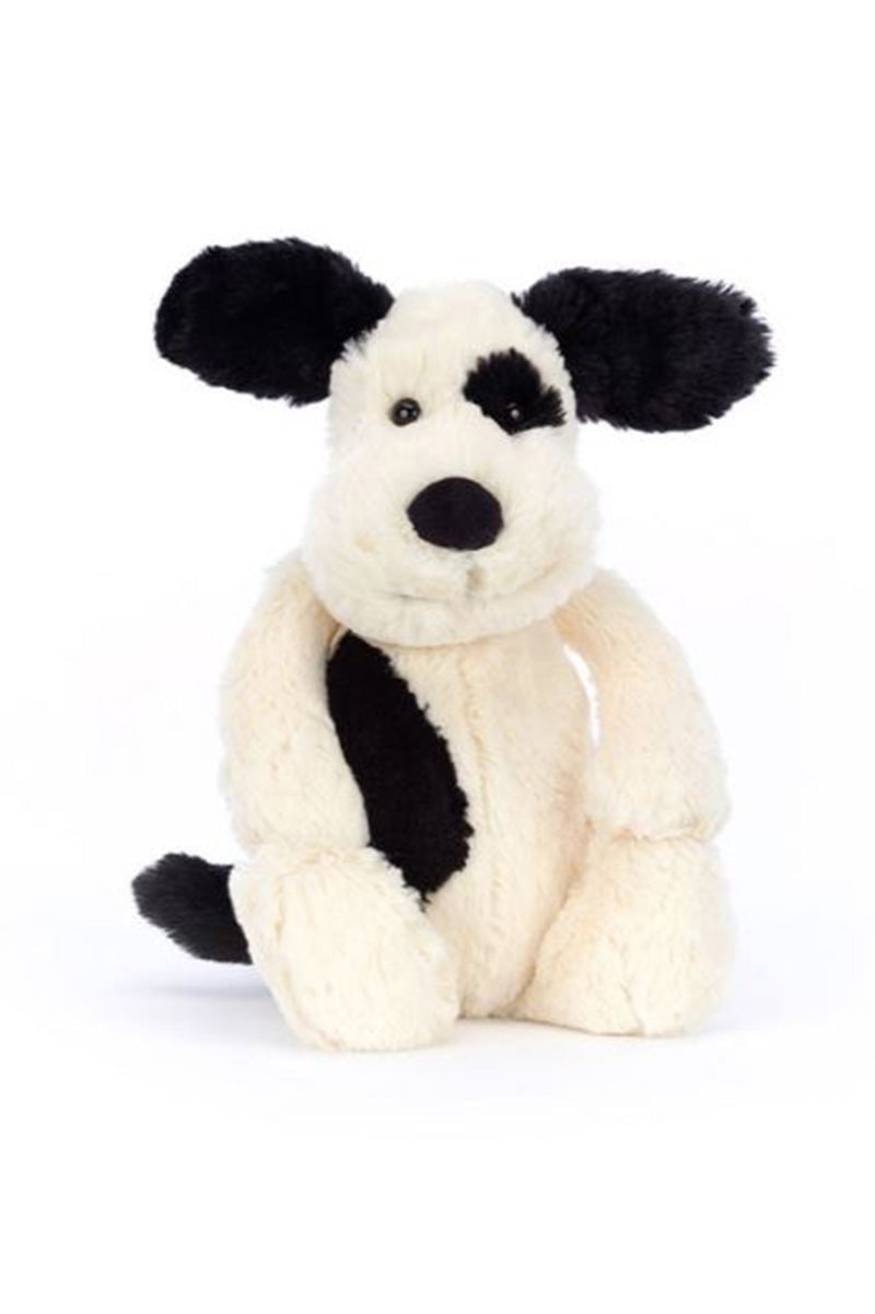 Bashful Stuffed medium puppy in black n cream front view